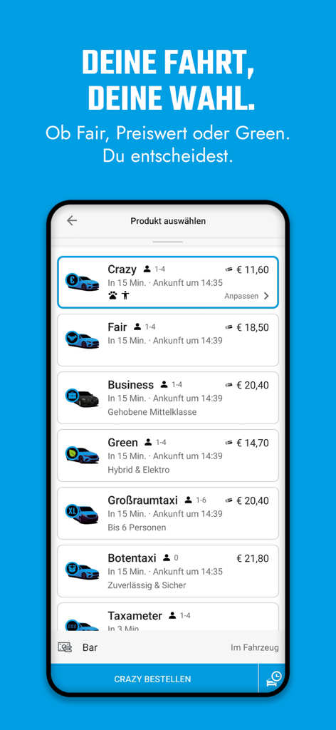 Taxi 31300: Dein Taxi Wien - Taxi 31300 mobile app screen showing various ride options and fixed prices in Vienna