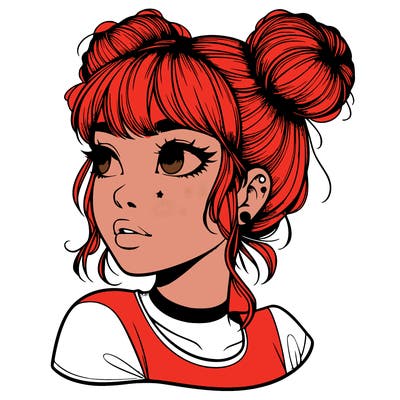 realistic girl with spacebuns