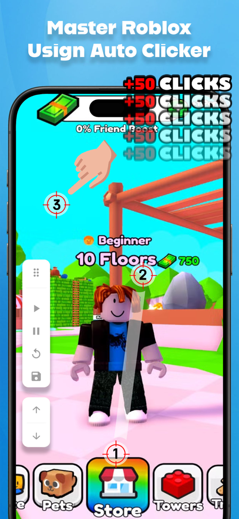 Auto Clicker app assistant overlaying a mobile game on an iPhone screen