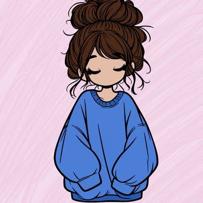 girl with baggy sweatshirt and messy bun