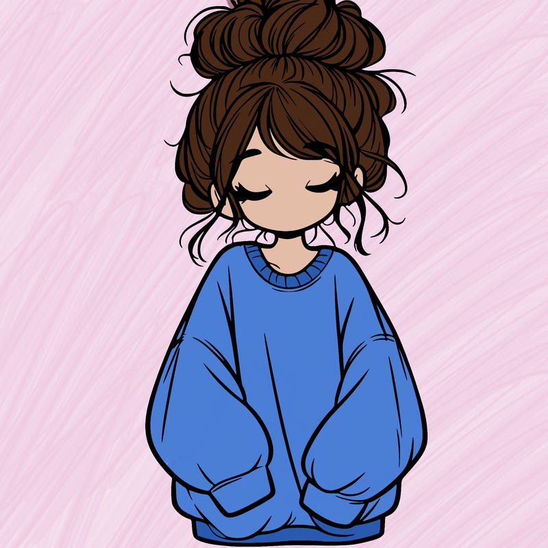 girl with baggy sweatshirt and messy bun