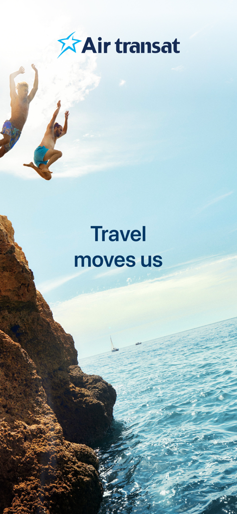 Écran d'Air Transat montrant des gens sautant dans l'océan