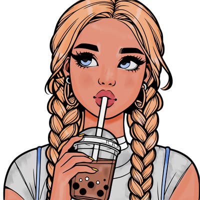 realistic girl with braided hair drinking boba
