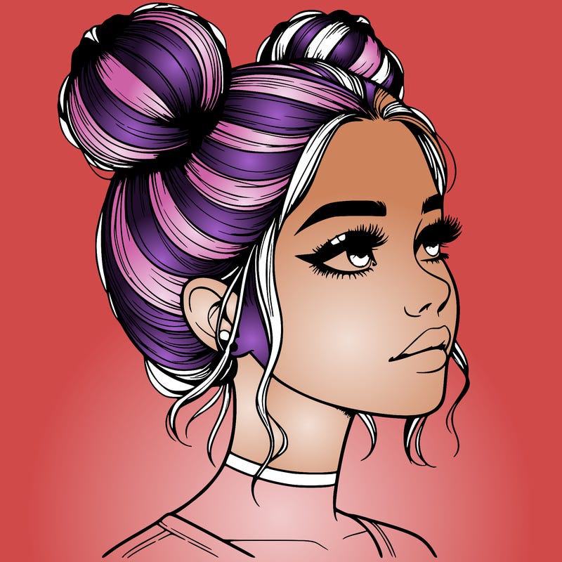 realistic girl with buns on the top of her head