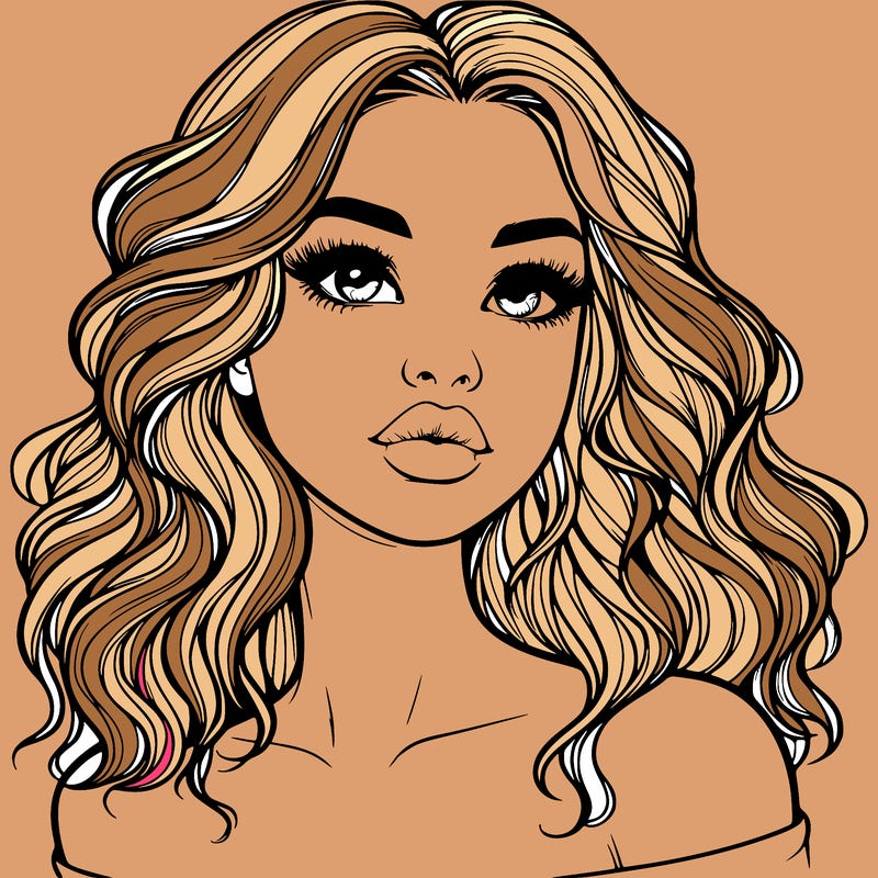 realistic girl with wavy hair and lips