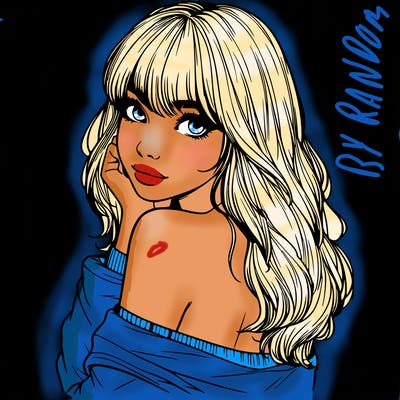 realistic girl with bangs looking over her shoulder