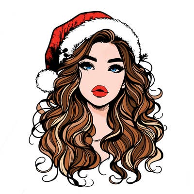 realistic christmas girl with wavy hair and lips