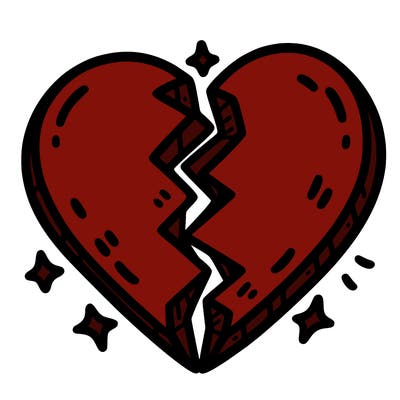 split in half heart