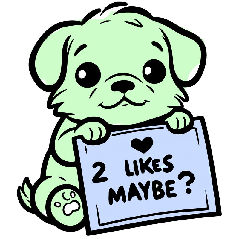 a puppy holding a sign that says 2 likes maybe?