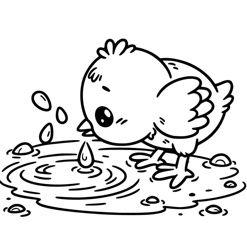 chick drinking water in water pond