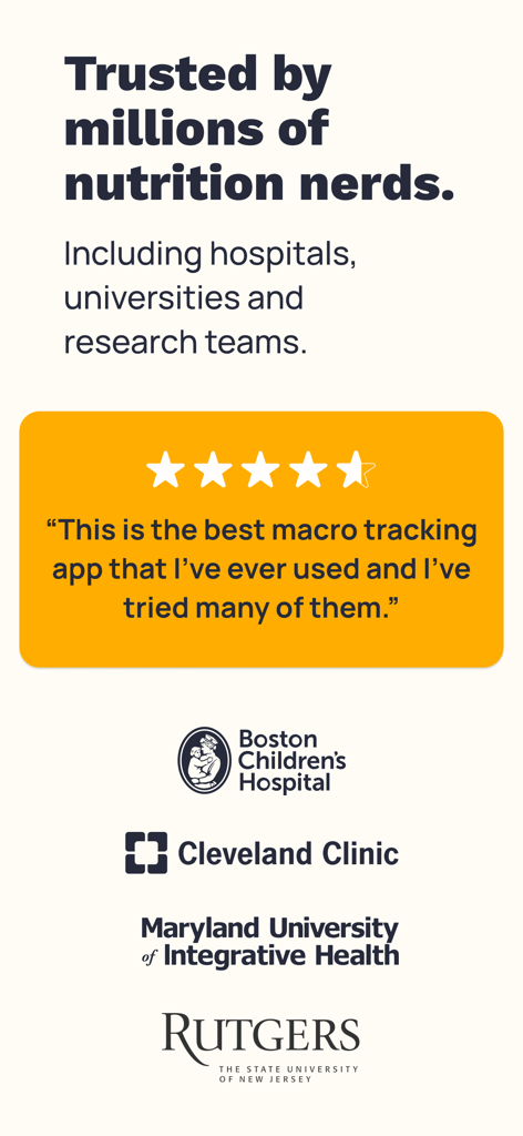 Cronometer nutrition app trusted by hospitals and universities with a five star user review for macro tracking