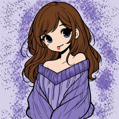 shy pretty girl wearing a sweater that is falling off one shoulder portrait