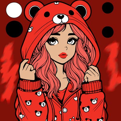 realistic girl in a animal pjs hoodie