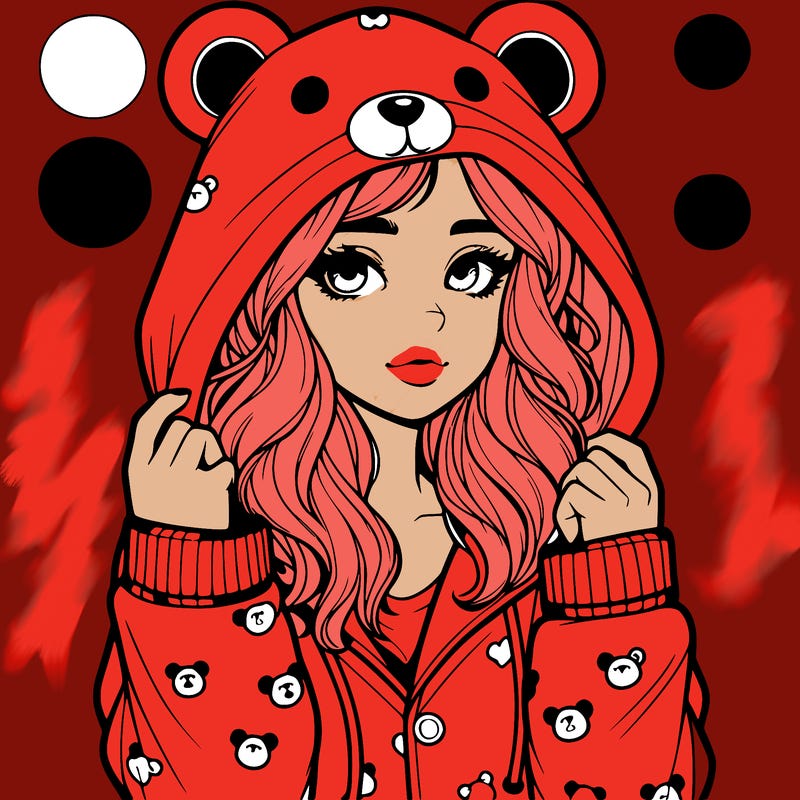 realistic girl in a animal pjs hoodie