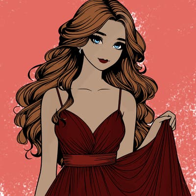 realistic girl in flowy silky prom dress