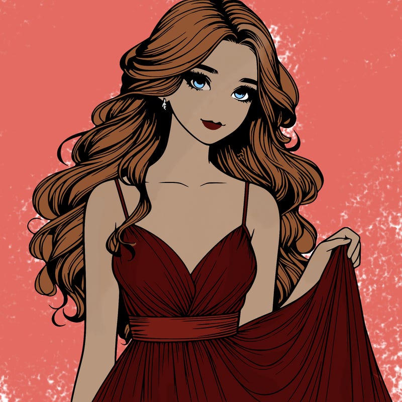 realistic girl in flowy silky prom dress