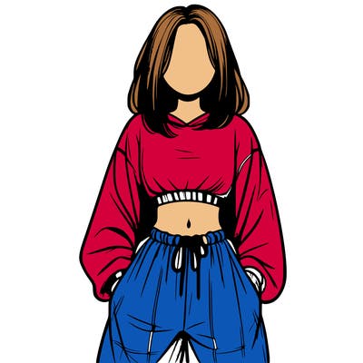 realistic girl faceless with baggy pants and a crop top