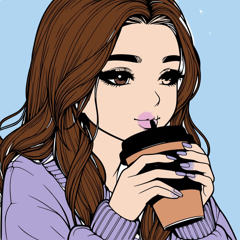 realistic girl drinking coffee