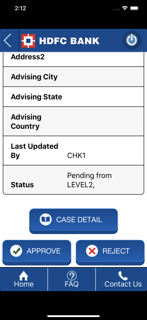 HDFC Bank Trade Finance mobile app screen for reviewing and authorizing trade transactions