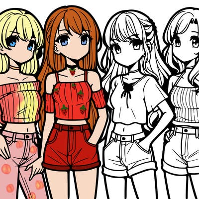 teen manga girls group of 4