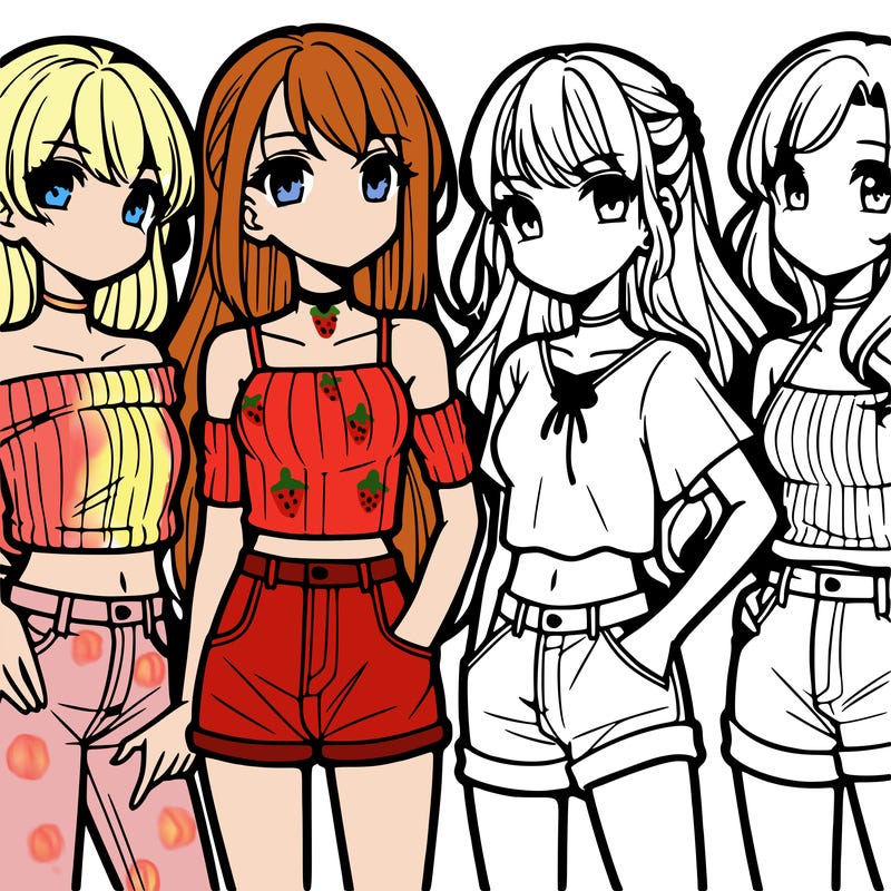 teen manga girls group of 4