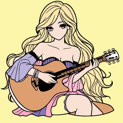beautiful girl playing the guitar