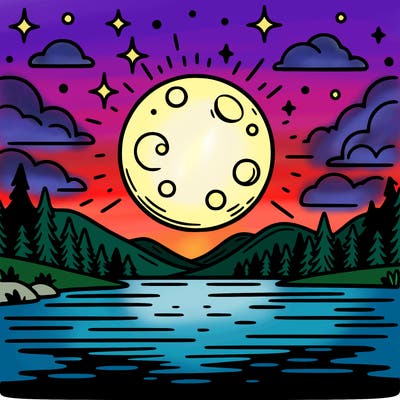 moonlight shining on a lake