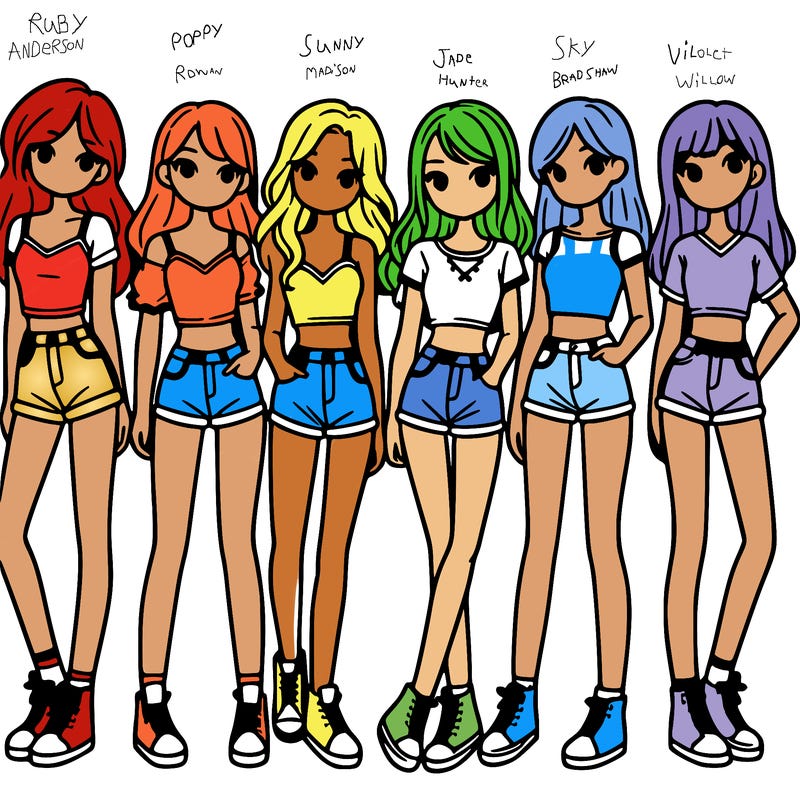a group of girls wearing crop tops and shorts