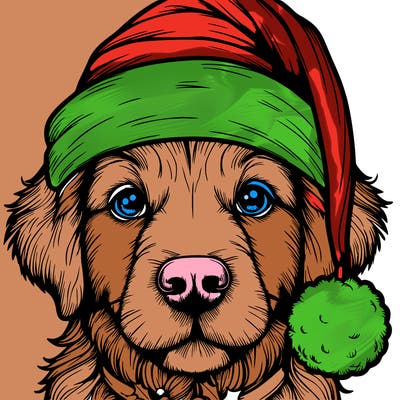 realistic dog with a christmas hat