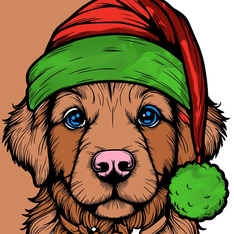 realistic dog with a christmas hat