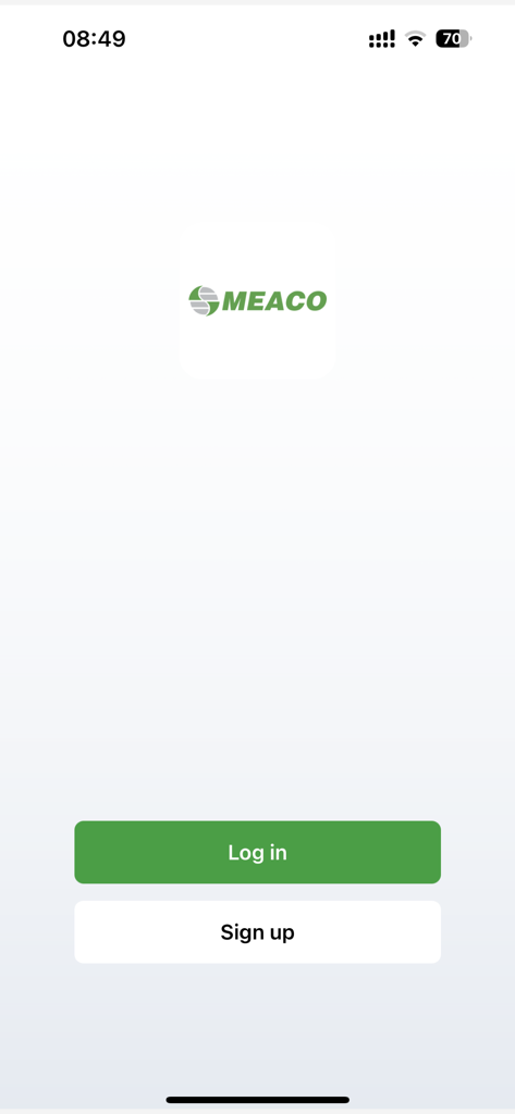 Meaco - Meaco smart home app login and sign up screen