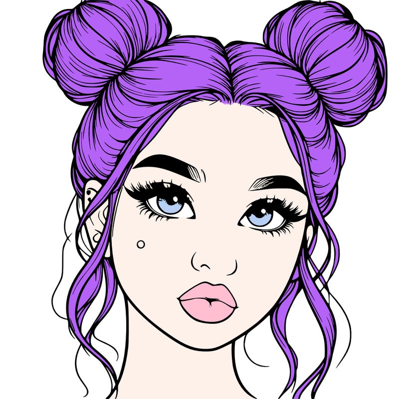 realistic girl with two buns on her hair and lips