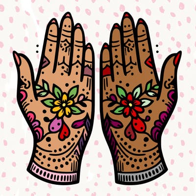 hands with henna design that can be colored in