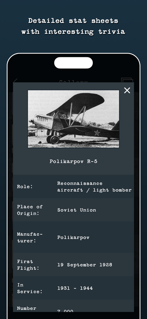 Guess the Military Aircraft - Technical stat sheet for a Polikarpov R-5 aircraft showing its role origin and service history