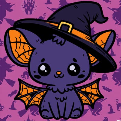 cute bat with witchhat