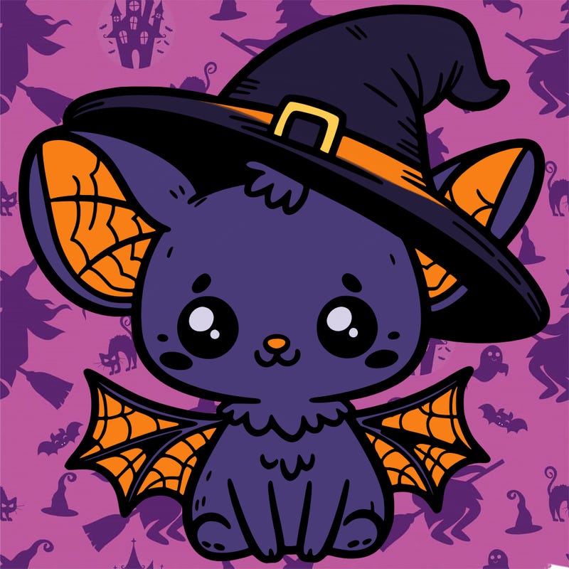 cute bat with witchhat