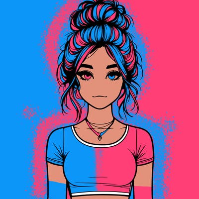 realistic girl with messy bun and croptop