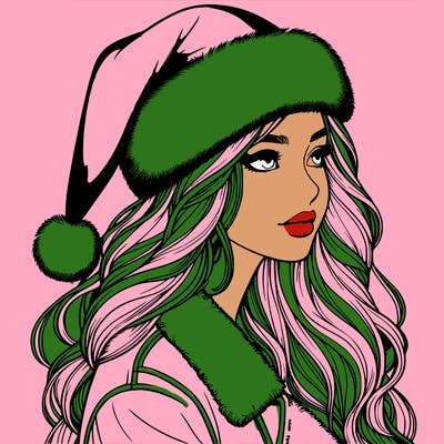 realistic girl in santa hat