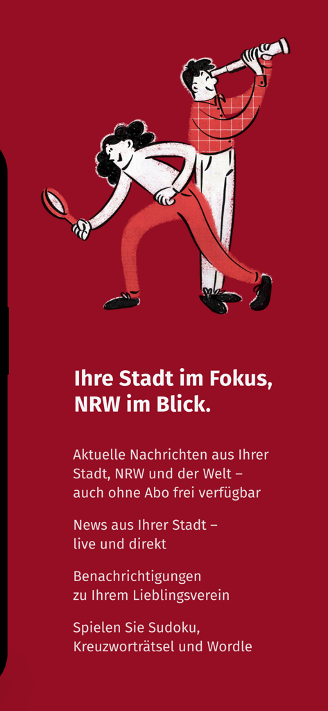 Willkommensbildschirm der WR News App mit Nachrichten aus Nordrhein-Westfalen und Handyspielen