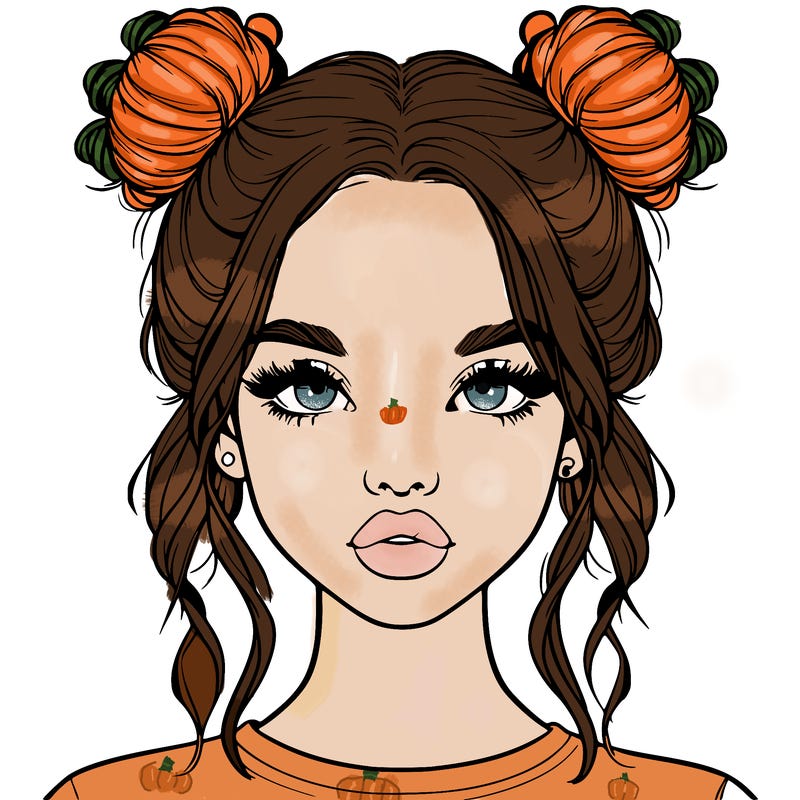 realistic girl with two buns in hair and lips