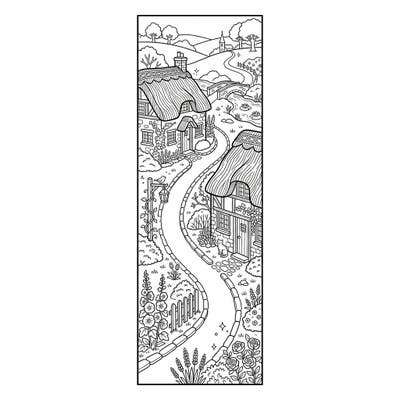 Discover a serene village scene with our delightful thatched cottages bookmark coloring page. This intricate design offers a charming escape, perfect for creating a personalized bookmark.