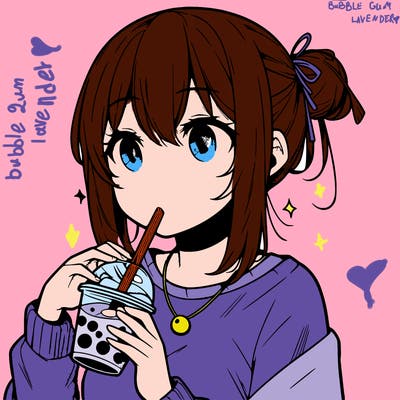 manga character drinking boba