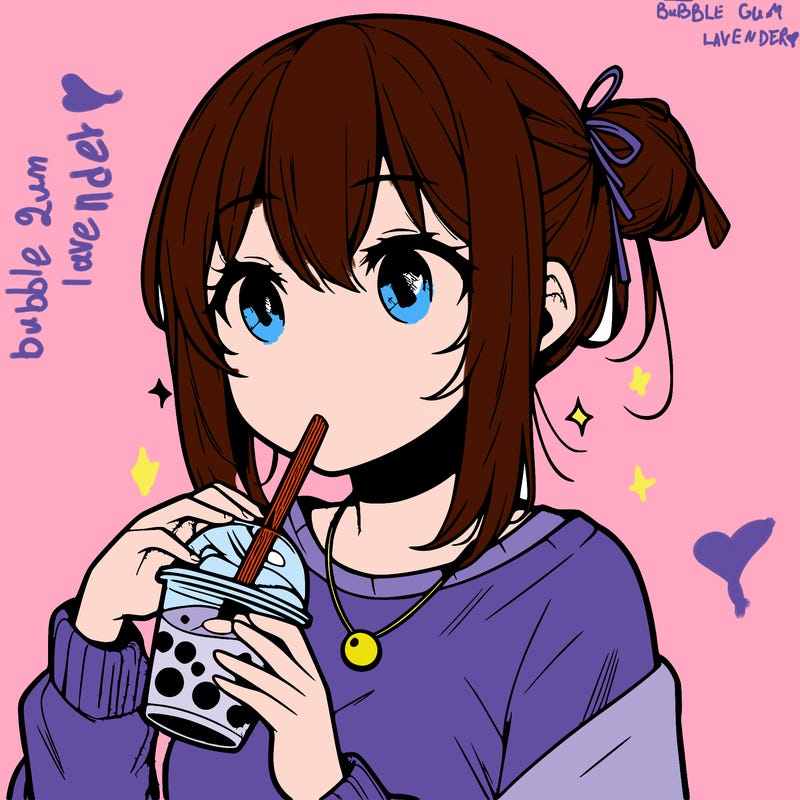 manga character drinking boba