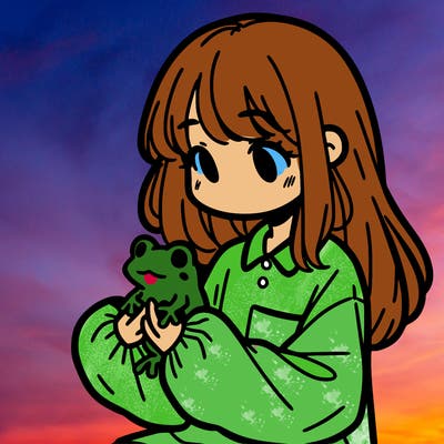 girl with long hair and a oversized shirt. and she is holding a frog