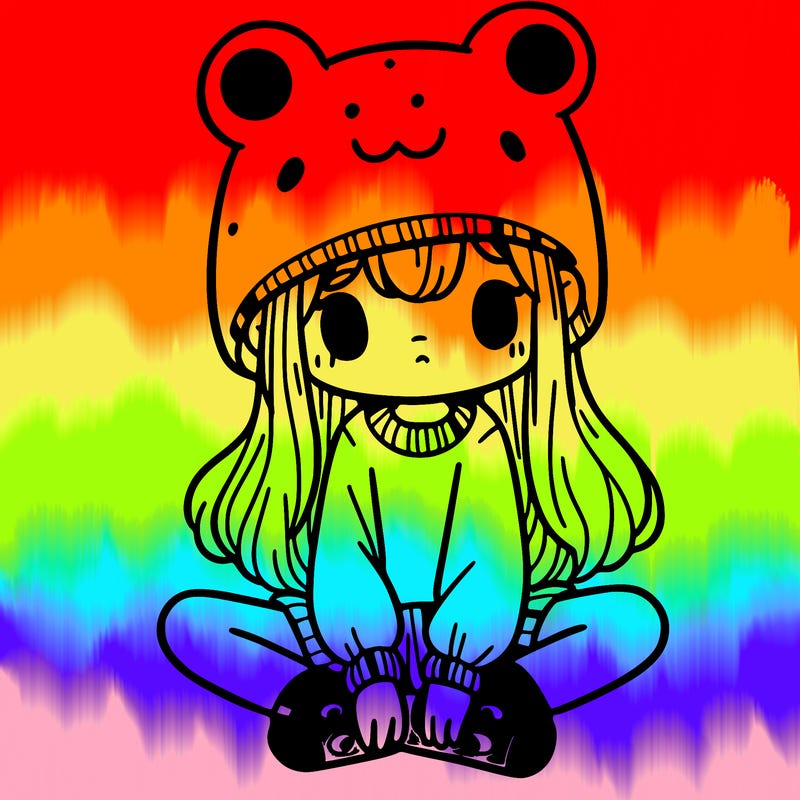 a girl wearing a frog hat and some frog socks