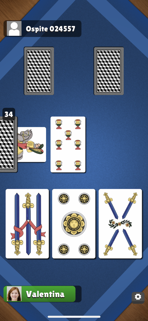 Briscola Classica Online - Gameplay of Briscola Classica Online featuring traditional Italian cards and two players on a blue digital table.