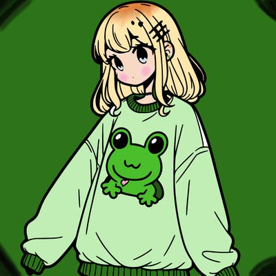 girl wearing frogging sweatshirt