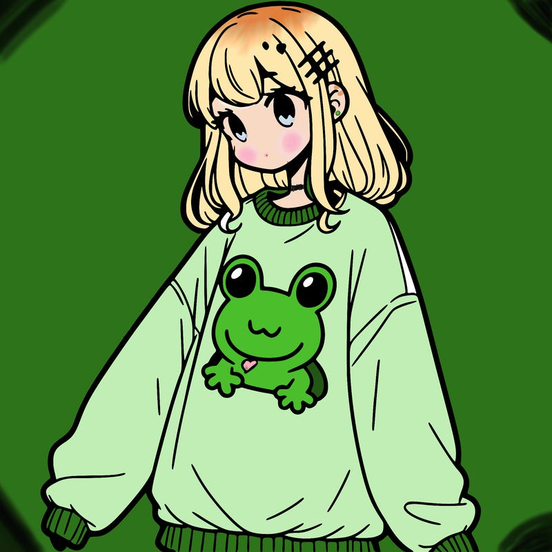 girl wearing frogging sweatshirt