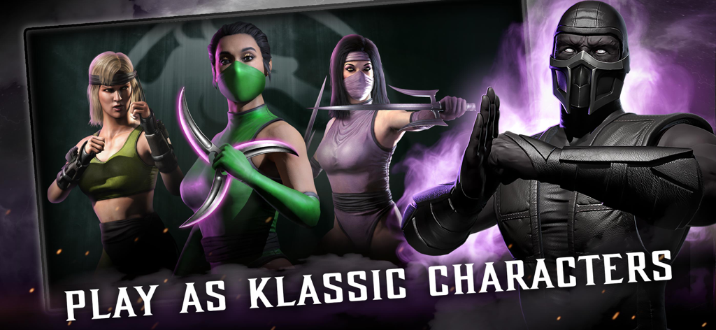 Mortal Kombat - Personaggi classici di Mortal Kombat Sonya Blade Jade Mileena e Noob Saibot con testo Gioca come Personaggi Classici
