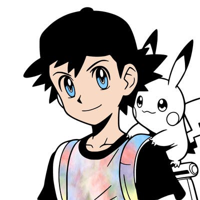 ash with pikachu on his shoulder